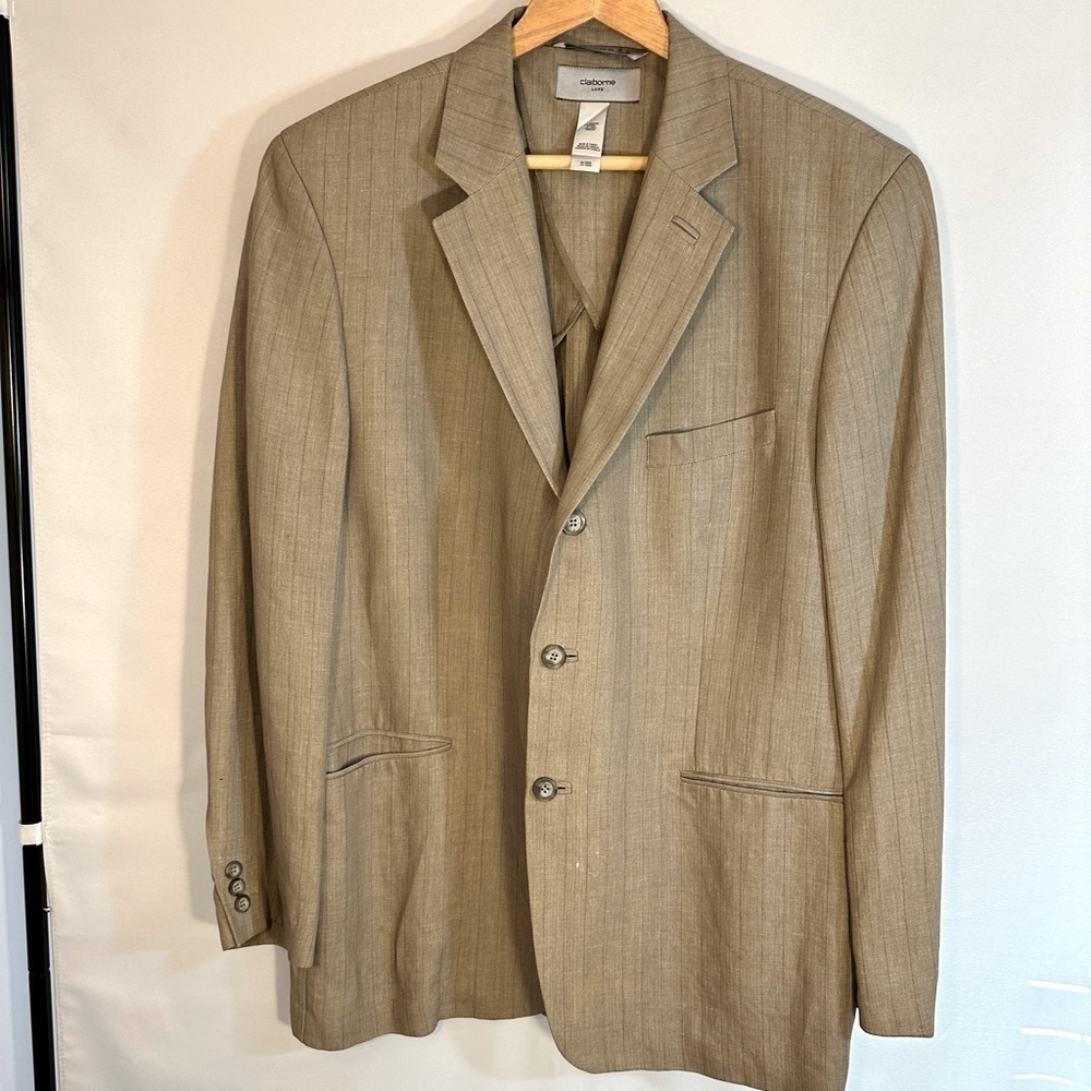 Claiborne Luxe Mens Size 42R Sports Coat Jacket Blazer Striped Tan Brown Unline